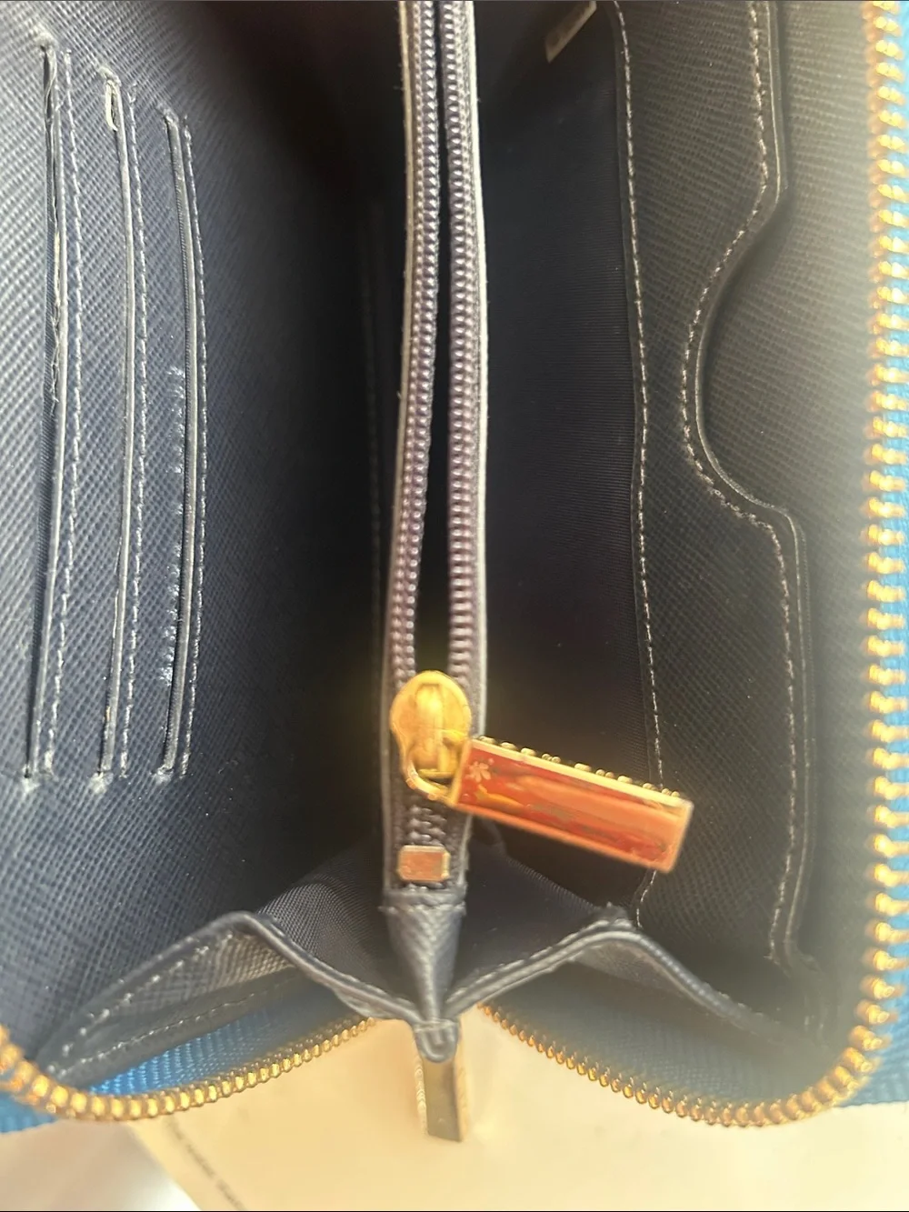 Like New! Teal Tory Burch Zip-Around Wallet with Gold Logo